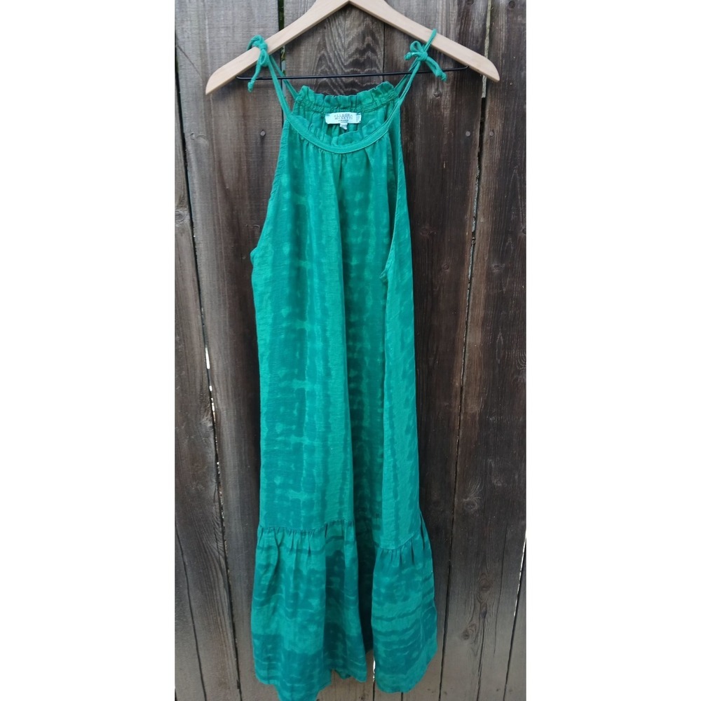 Allegra Masetti Emerald Green Maxi Boho  Sleeveless  Dress Italy 100% Linen  L